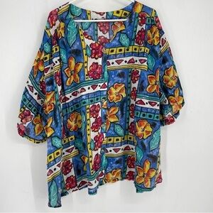 Vintage 60s Copy Cat Linen Gauzy Boxy Hawaiian Tropical Shirt Beach Vaca Resort